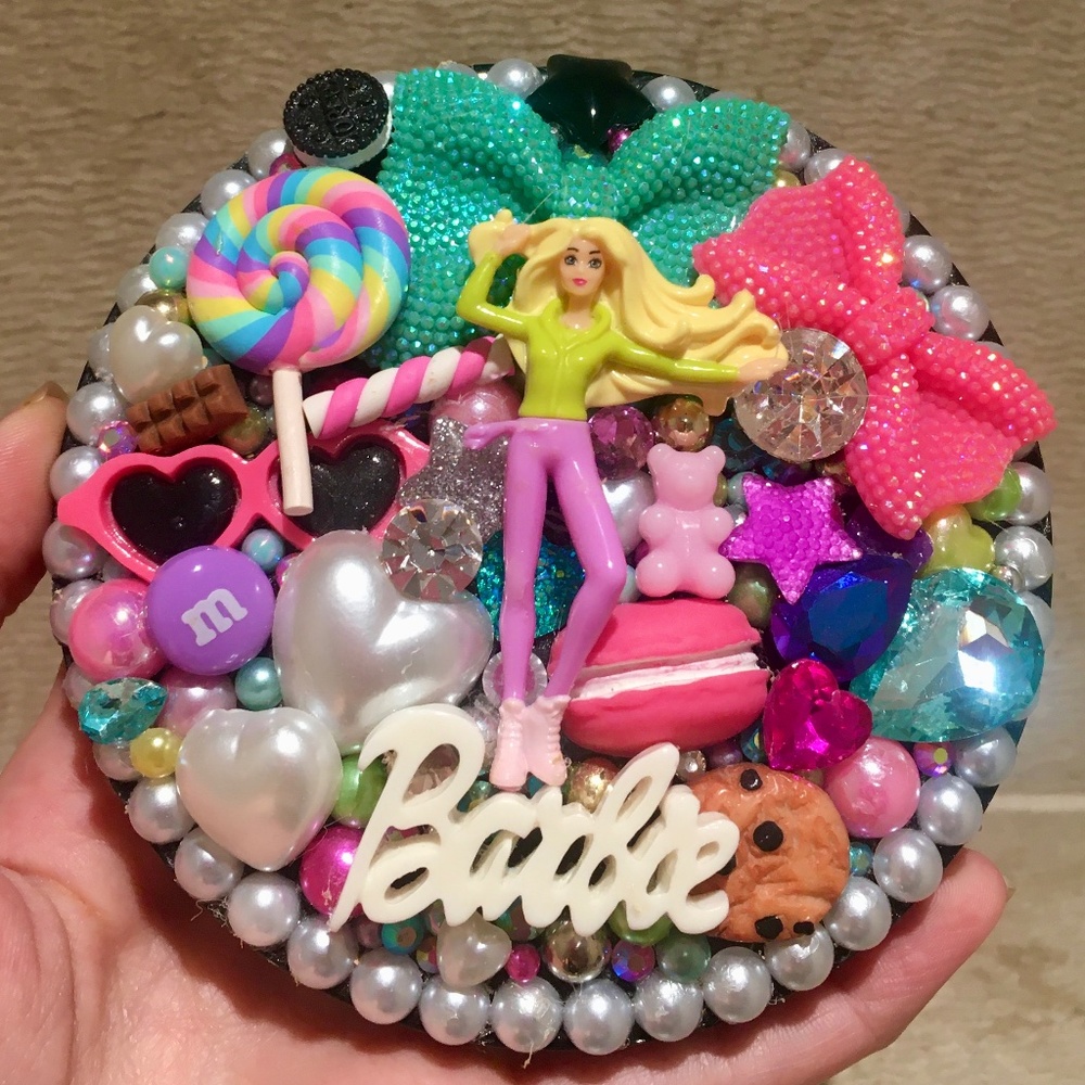 Barbie kawaii crystal pearl compact makeup mirror ooak
